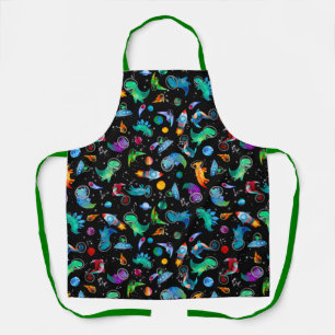 Kids Astronaut Dinosaurs Outer Space Watercolor Apron