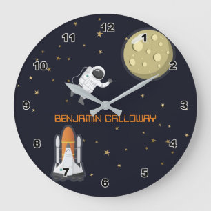 Kids Astronaut Moon Rocket Solar System Fun Large Clock