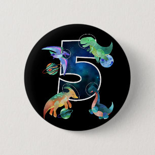 Kids Astronaut Outer Space Dinosaurs 5th Birthday  6 Cm Round Badge