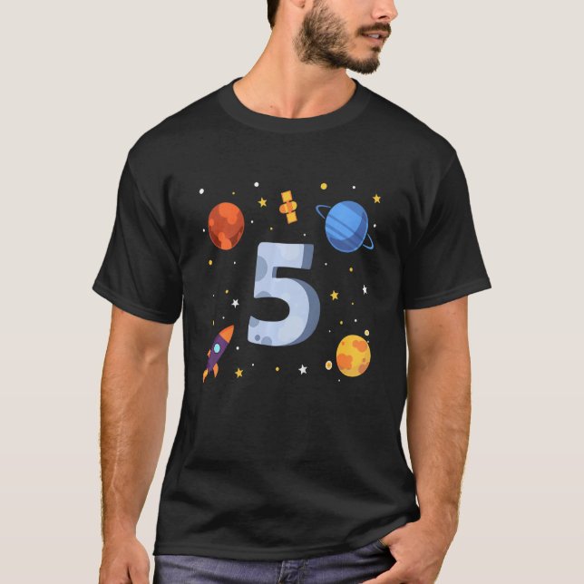 Kids Astronaut Rocket Space Boy Ich Bin 5 Years Bi T-Shirt (Front)