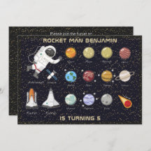 Kids Astronaut Solar System Monogram 5th Birthday