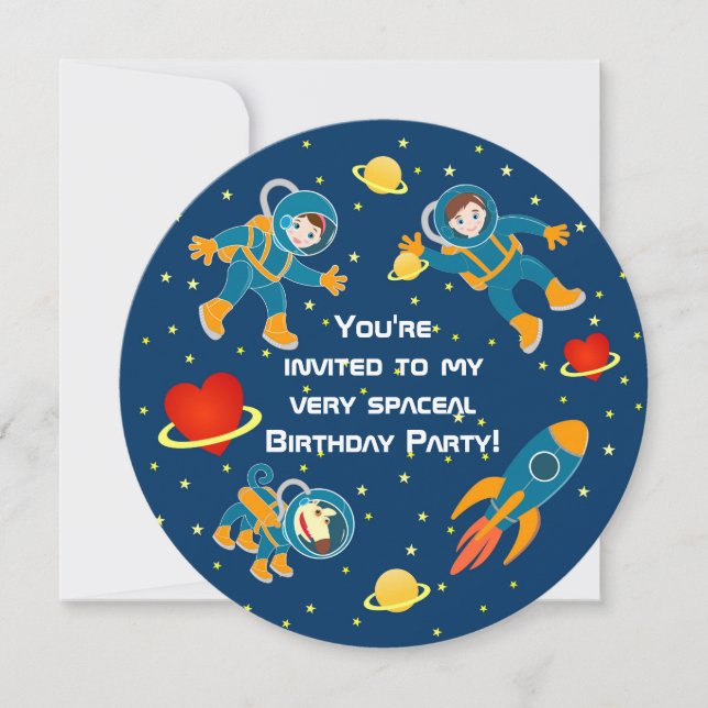 Kids astronauts love a birthday party invitation (Front)