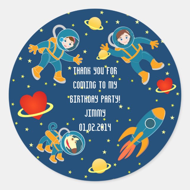 Kids Astronauts love space travel Classic Round Sticker (Front)
