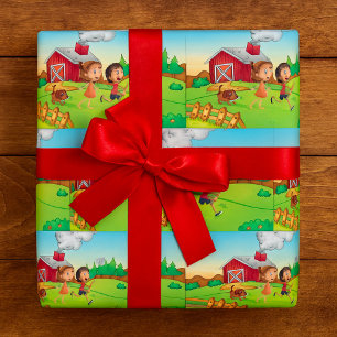 Kids At A Farm Wrapping Paper