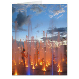Kids at Play in Coloured Fountain - Austin Texas