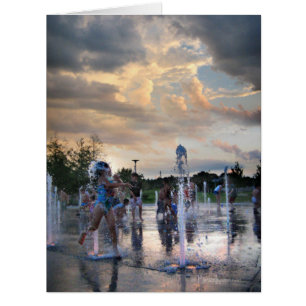 Kids at Play in Fountain at Sunset - Austin Texas