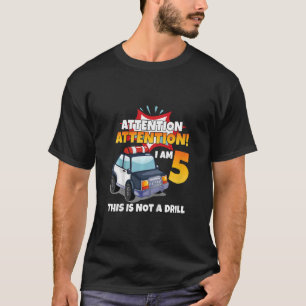 Kids Attention I'm 5 Policeman Car 5 Year Old 5th  T-Shirt