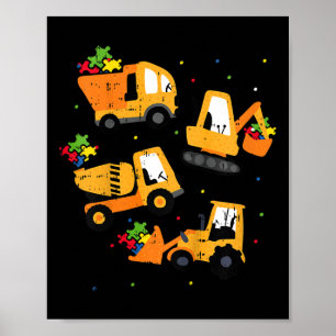 Kids Autism Awareness Boys Construction Heavy Equi Poster