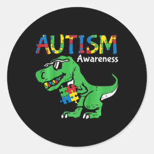 Kids Autism Awareness Dino Autistic Toddler Boys C Classic Round Sticker