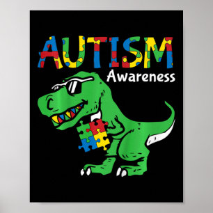 Kids Autism Awareness Dino Autistic Toddler Boys C Poster