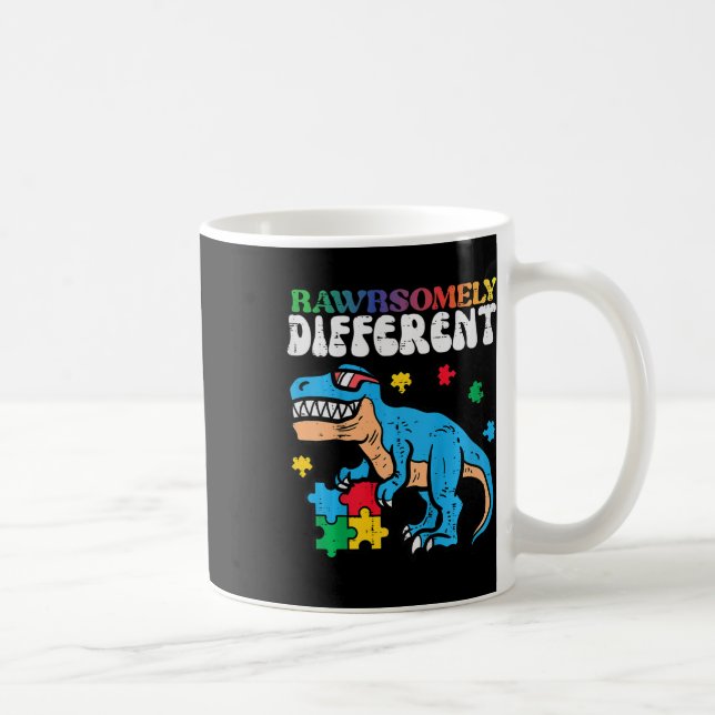 Kids Autism Awareness Dino Rawrsomely Different Tr Coffee Mug (Right)
