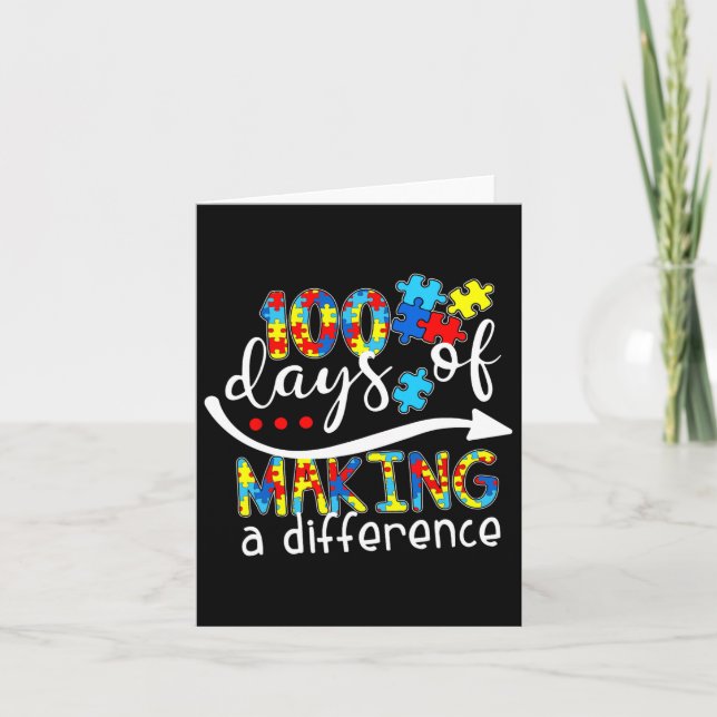 Kids Autism Awareness Making Differences 100 Days  Card (Front)
