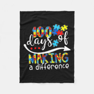 Kids Autism Awareness Making Differences 100 Days  Fleece Blanket