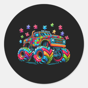Kids Autism Awareness Monster Truck Puzzle Autism  Classic Round Sticker