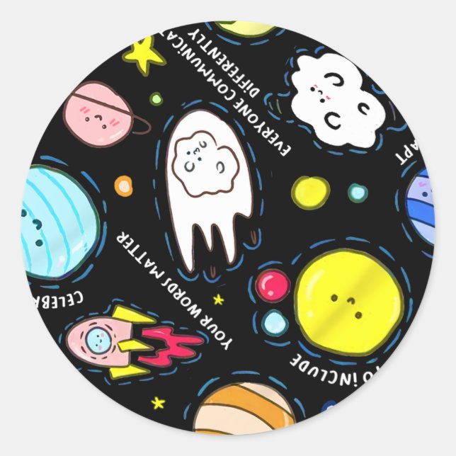 Kids Autism Awareness Neurodiverse Universe Neurod Classic Round Sticker (Front)