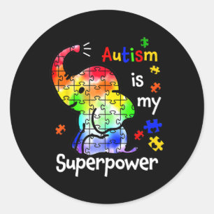 Kids Autism Is My Superpower Cute Elephant Autism Classic Round Sticker