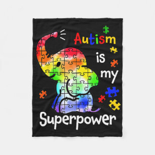 Kids Autism Is My Superpower Cute Elephant Autism Fleece Blanket