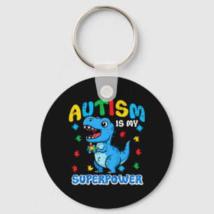 Kids Autism is Superwer Trex Dino ASD Awareness Key Ring