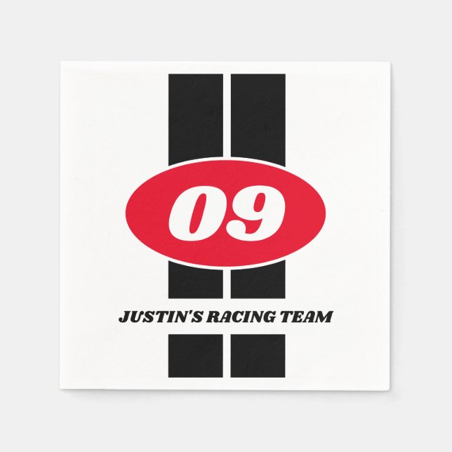 Kid's auto racing theme 9th Birthday party napkins (Front)