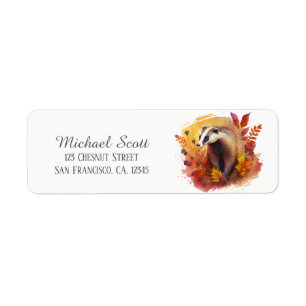 Kids Autumn Watercolor Badger Return Address Label