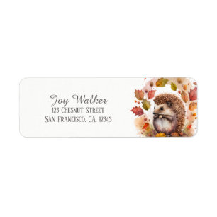 Kids Autumn Watercolor Hedgehog Return Address Label