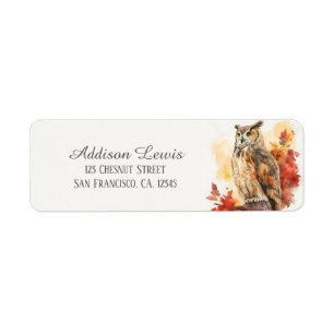 Kids Autumn Watercolor Owl Return Address Label