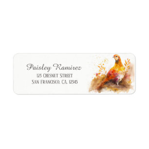 Kids Autumn Watercolor Pheasant Return Address Label
