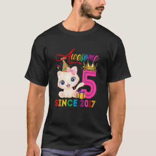 Kids Awesome 5 Years Old Since 2017 Cat Kitty 5th T-Shirt