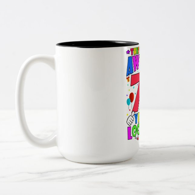 Kids Awesome 7 Year Old Boys Girls Birthday Party Two-Tone Coffee Mug (Left)