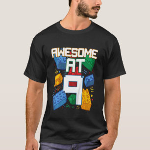 Kids Awesome at 9 Years Old 9th Birthday Building  T-Shirt