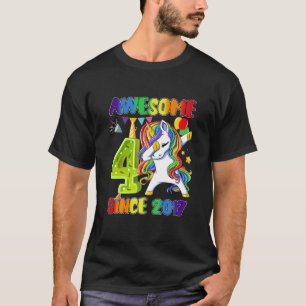 Kids Awesome Dabbing Unicorn Since 2017 4Th Birthd T-Shirt