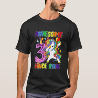 Kids Awesome Dabbing Unicorn Since 2018 3Rd Birthd T-Shirt
