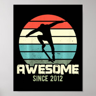 Kids Awesome Since 2012 - 9th Birthday Boy Skatebo Poster