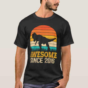 Kids Awesome Since 2016 6th Birthday Boy Dinosaur T-Shirt