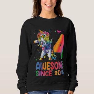 Kids Awesome Since 2018 Flossing Unicorn 4th Birth Sweatshirt