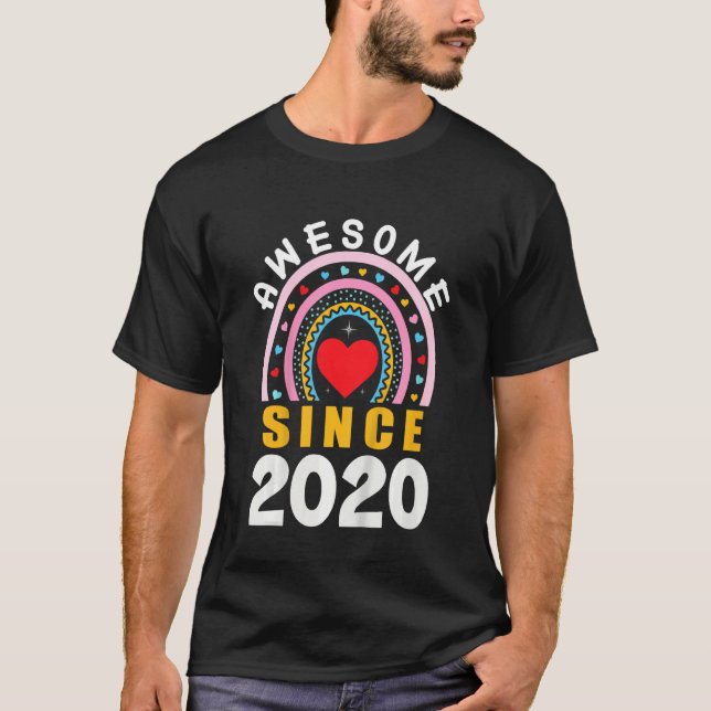 Kids Awesome Since 2020 2nd Birthday Rainbow Born  T-Shirt (Front)