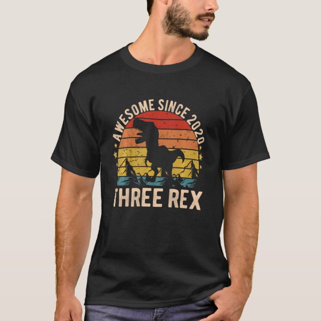 Kids Awesome Since 2020, Three Rex 3rd Birthday T  T-Shirt (Front)