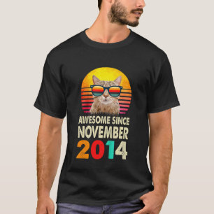 Kids Awesome Since November 2014 8th Birthday Cat T-Shirt