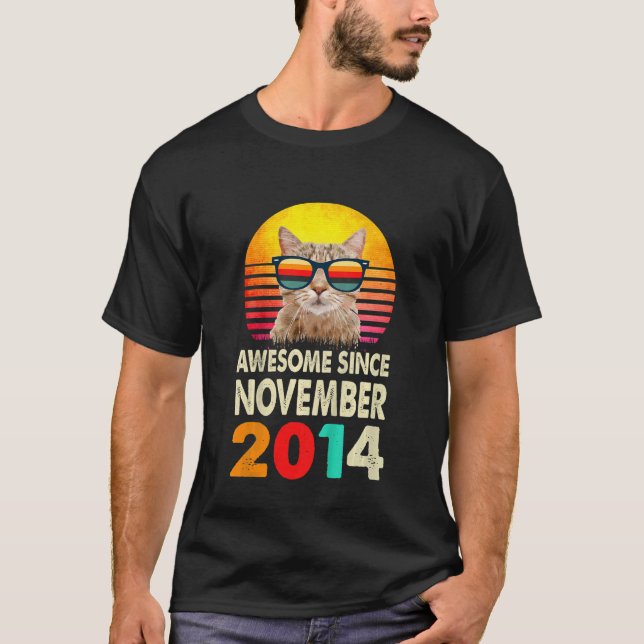 Kids Awesome Since November 2014 8th Birthday Cat  T-Shirt (Front)