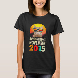 Kids Awesome Since November 2015 7th Birthday Cat T-Shirt