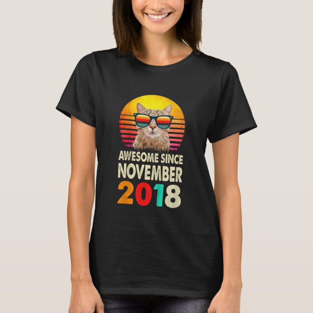Kids Awesome Since November 2018 4th Birthday Cat  T-Shirt (Front)