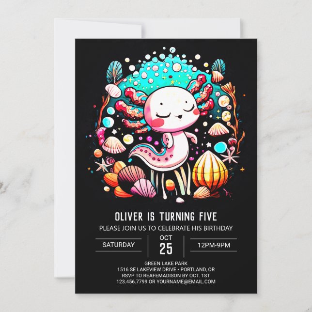 Kids Axolotl Enchanted Birthday Invitation (Front)