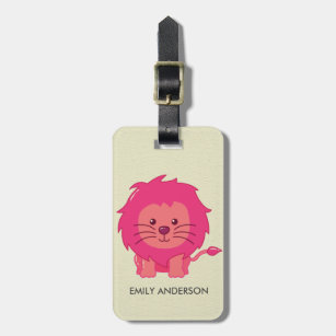 KIDS BABIES CUTE PERSONALIZED PINK WHITE BABY LION LUGGAGE TAG