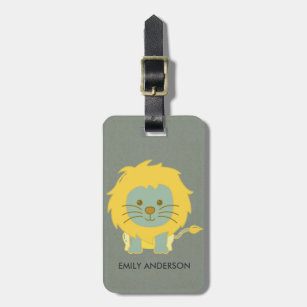 KIDS BABY CUTE PERSONALIZED YELLOW GREY BABY LION LUGGAGE TAG