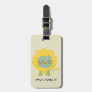KIDS BABY CUTE PERSONALIZED YELLOW WHITE BABY LION LUGGAGE TAG