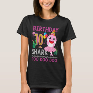 Kids Baby Cute Shark 10th Birthday Boy Girl 10 Yea T-Shirt