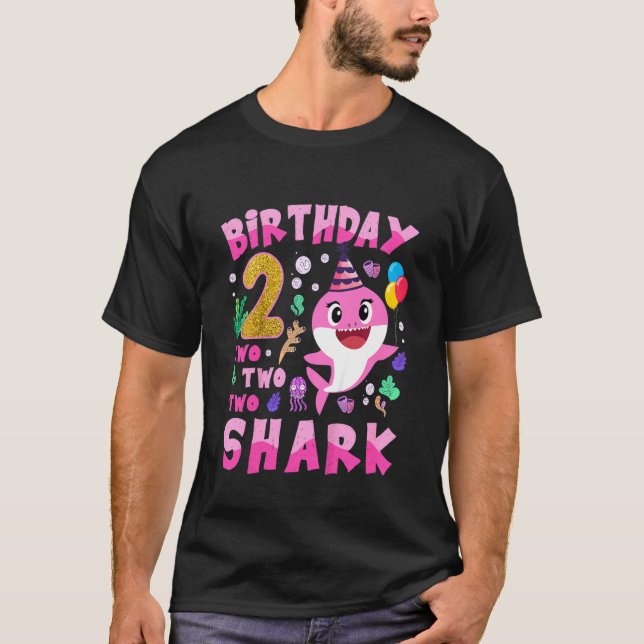 Kids Baby Cute Shark 2nd Birthday Boy Girl 2 Year  T-Shirt (Front)