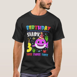 Kids Baby Cute Shark 3Rd Birthday Boy Girl 3 Year T-Shirt
