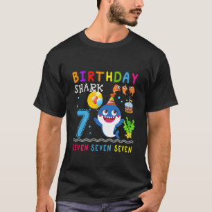 Kids Baby Cute Shark 7Th Birthday Boy Girl 7 Year T-Shirt