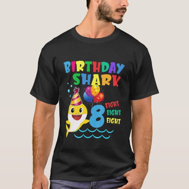 Kids Baby Cute Shark 8Th Birthday Boy Girl 8 Year T-Shirt (Front)